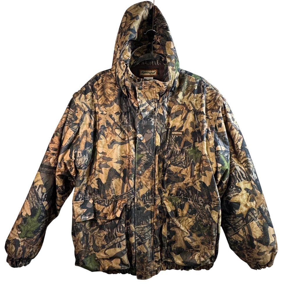 Remington Vtg 3in1 Camo Hunting Jacket Zip Off Sleeves Liner Mens XL